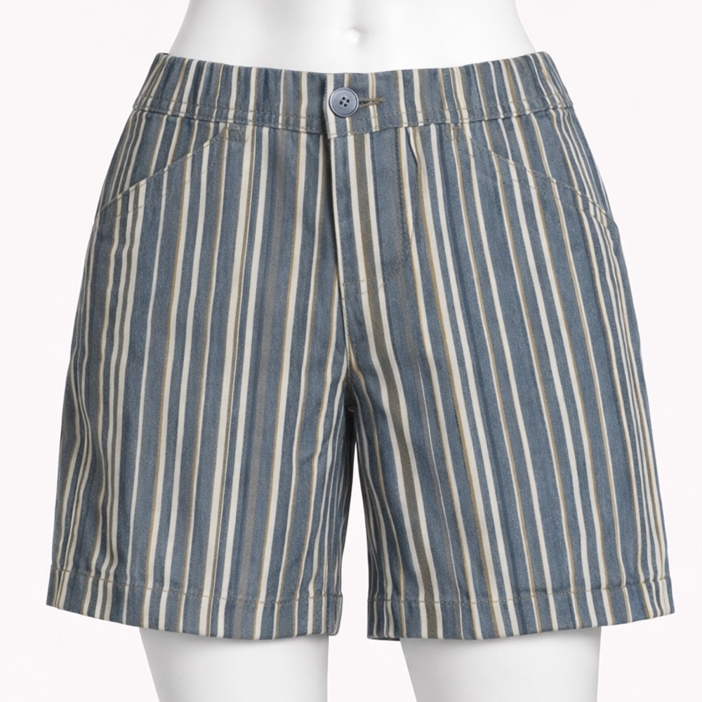 Lee Regular Fit Striped Mid Rise Shorts Blue Gray Striped 8.5 Inseam 12 Medium